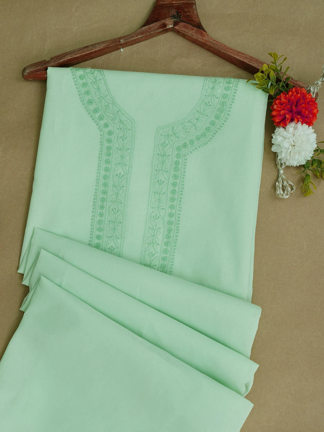Ada Hand Embroidered Sea Green Cotton Lucknowi Chikankari Unstitched Men's Kurta Piece 01A752662