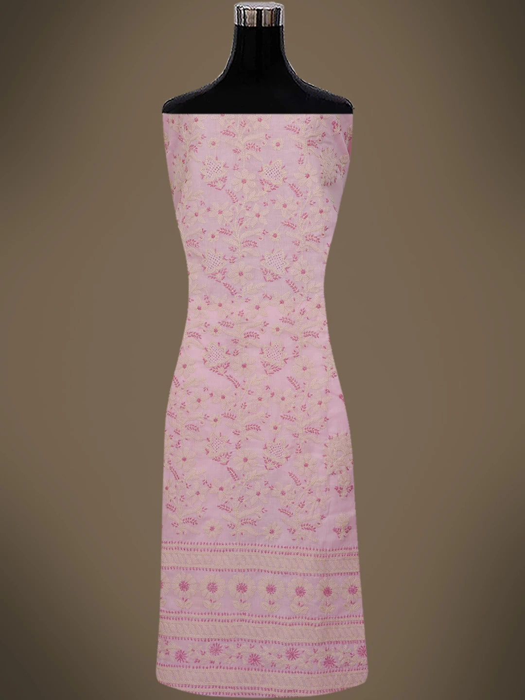 Ada Hand Embroidered Pink Cotton Lucknowi Chikankari Unstitched Suit Piece With Mukaish Work 01A736061