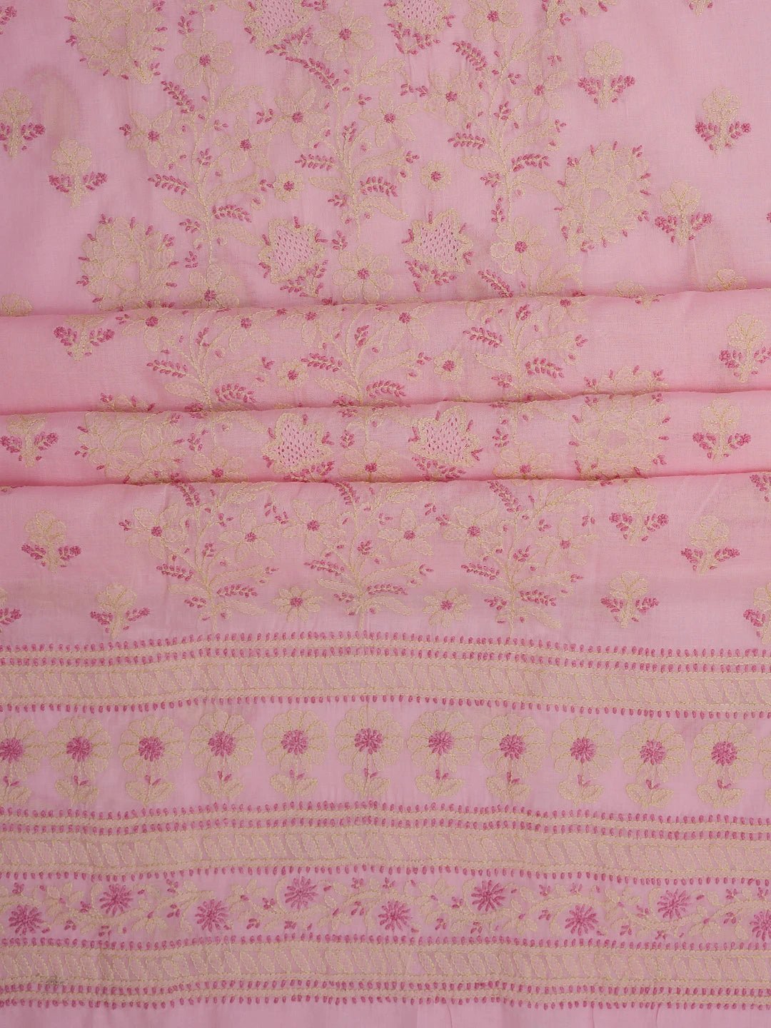 Ada Hand Embroidered Pink Cotton Lucknowi Chikankari Unstitched Suit Piece With Mukaish Work 01A736061