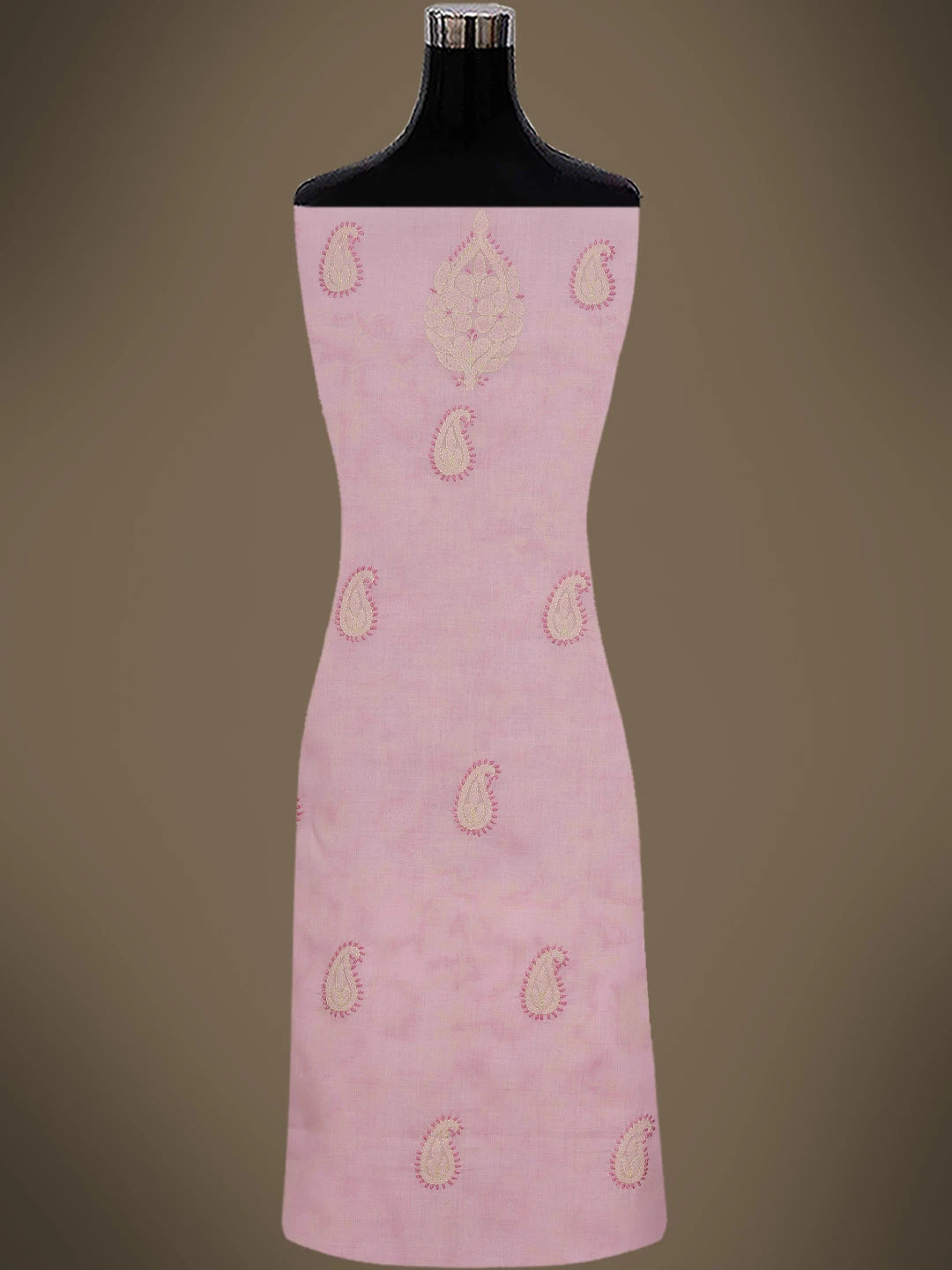 Ada Hand Embroidered Pink Cotton Lucknowi Chikankari Unstitched Suit Piece With Mukaish Work 01A736061