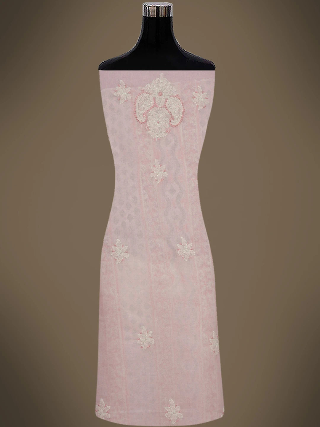 Ada Hand Embroidered Pink Cotton Lucknowi Chikankari Unstitched Suit Piece With Muqaish Work 01A742020