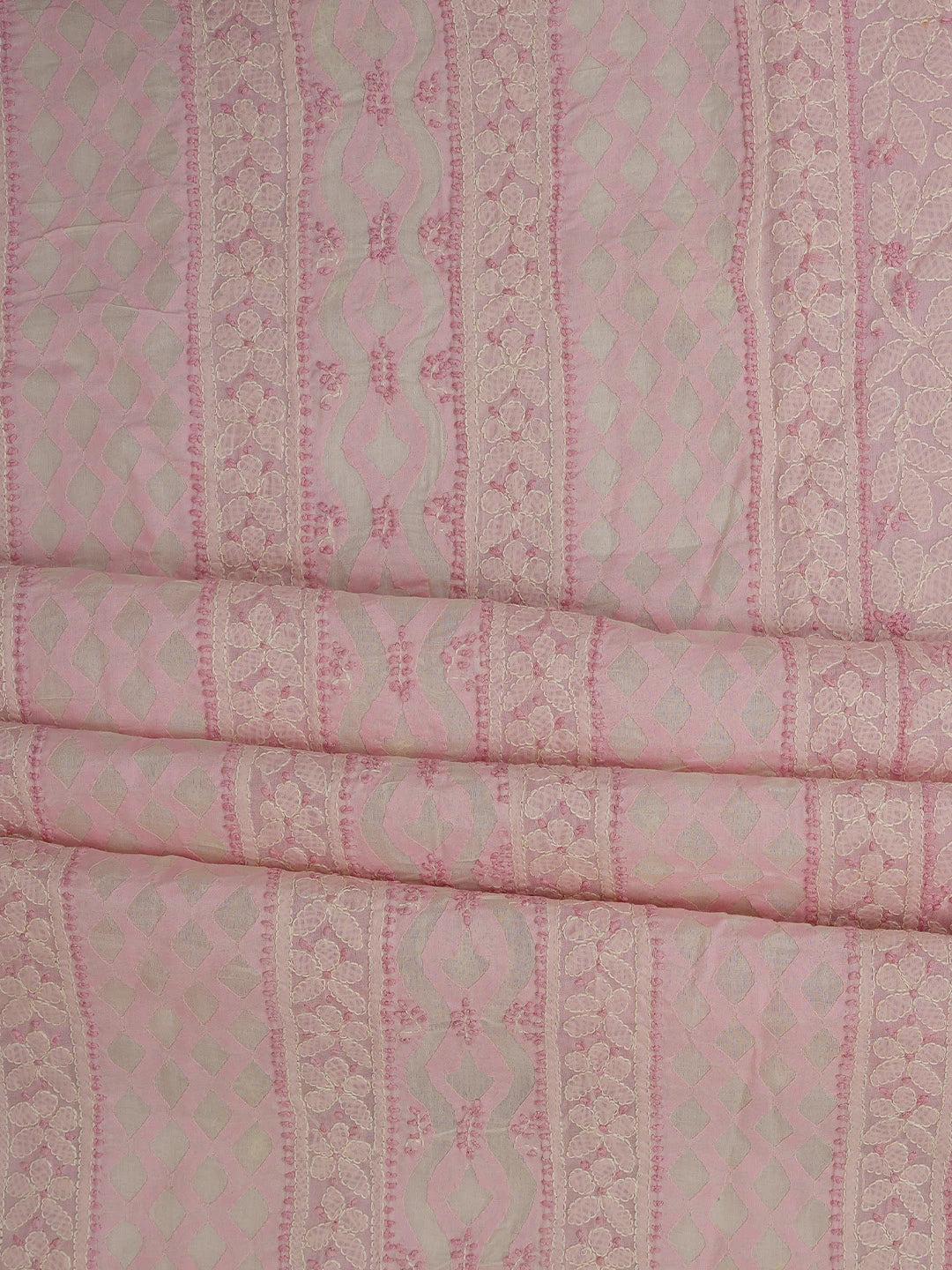 Ada Hand Embroidered Pink Cotton Lucknowi Chikankari Unstitched Suit Piece With Muqaish Work 01A742020