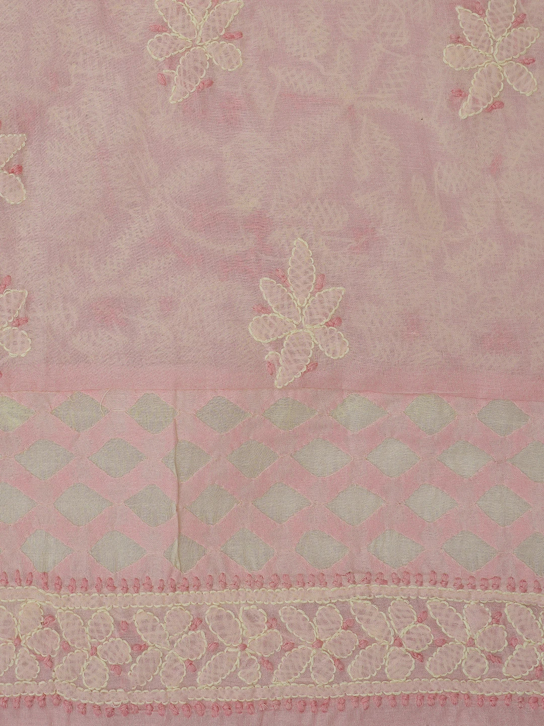 Ada Hand Embroidered Pink Cotton Lucknowi Chikankari Unstitched Suit Piece With Muqaish Work 01A742020