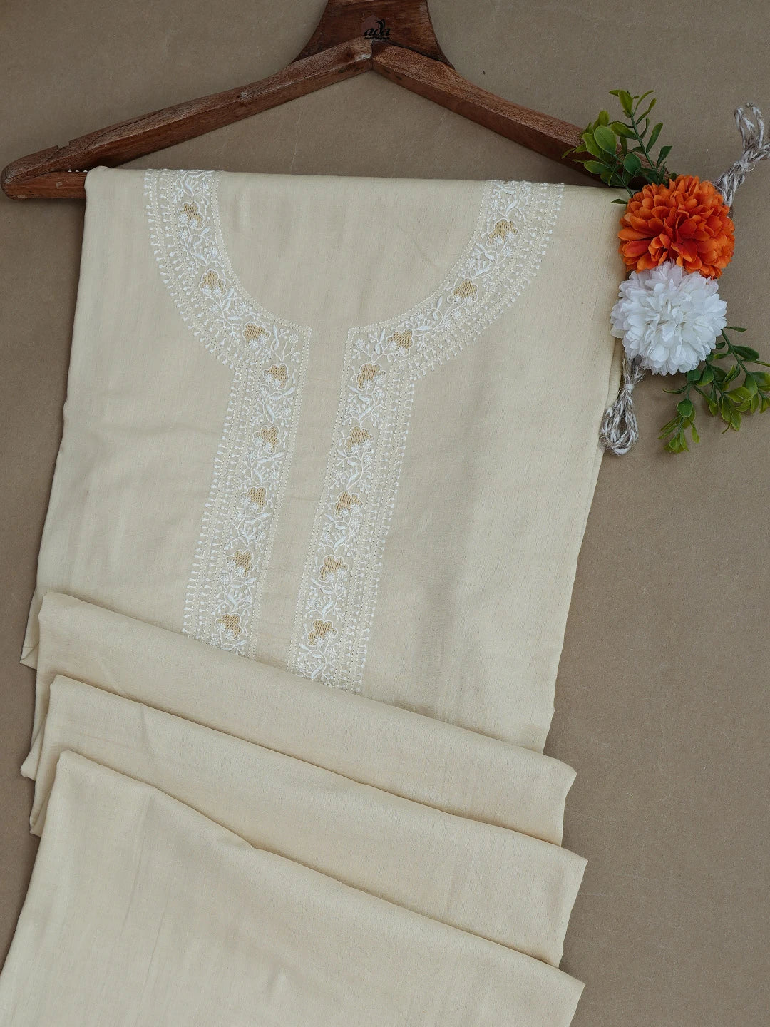 Ada Hand Embroidered Fawn Cotton Lucknowi Chikankari Unstitched Men's Kurta Piece 01A662794