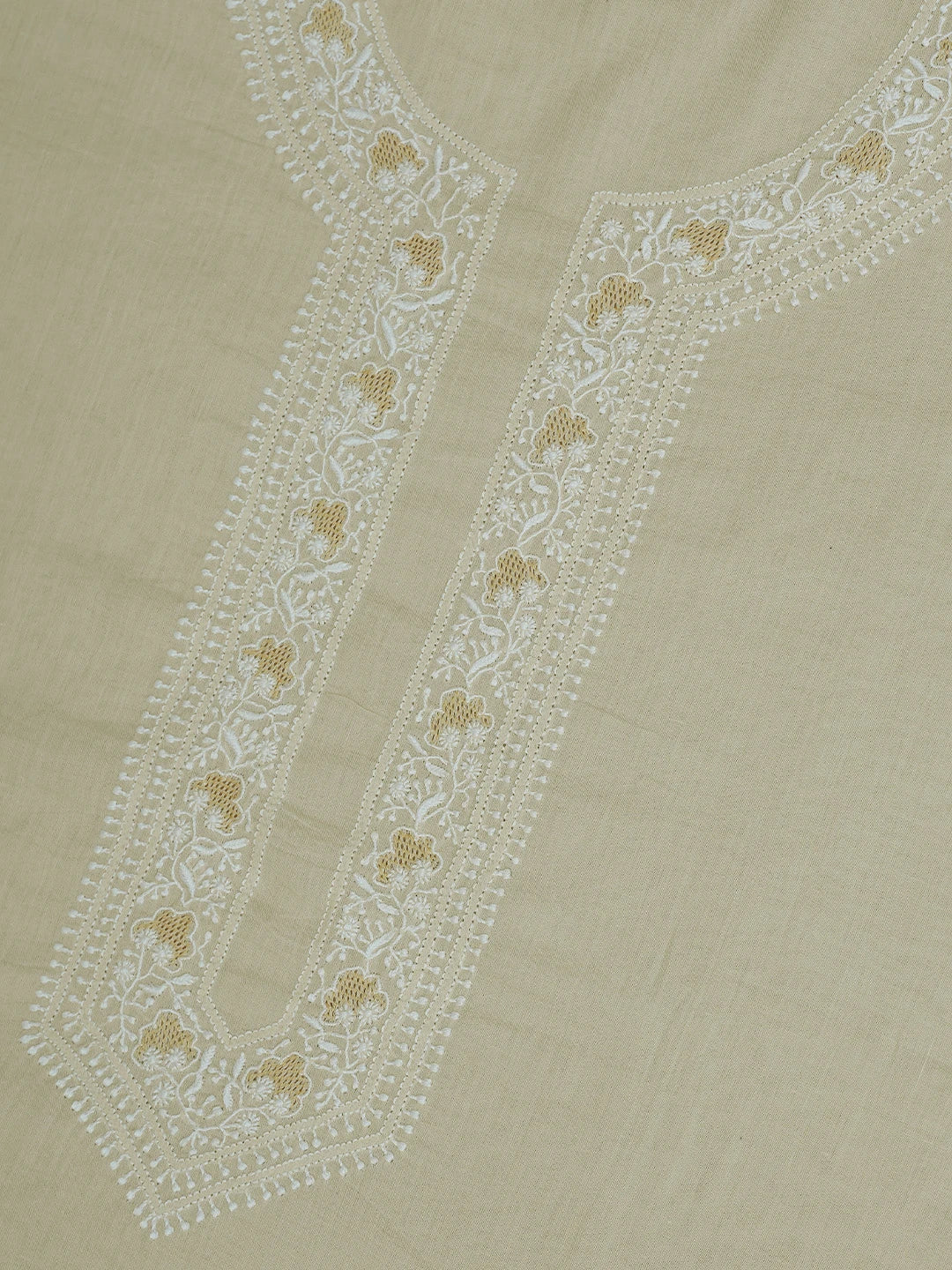 Ada Hand Embroidered Fawn Cotton Lucknowi Chikankari Unstitched Men's Kurta Piece 01A662794
