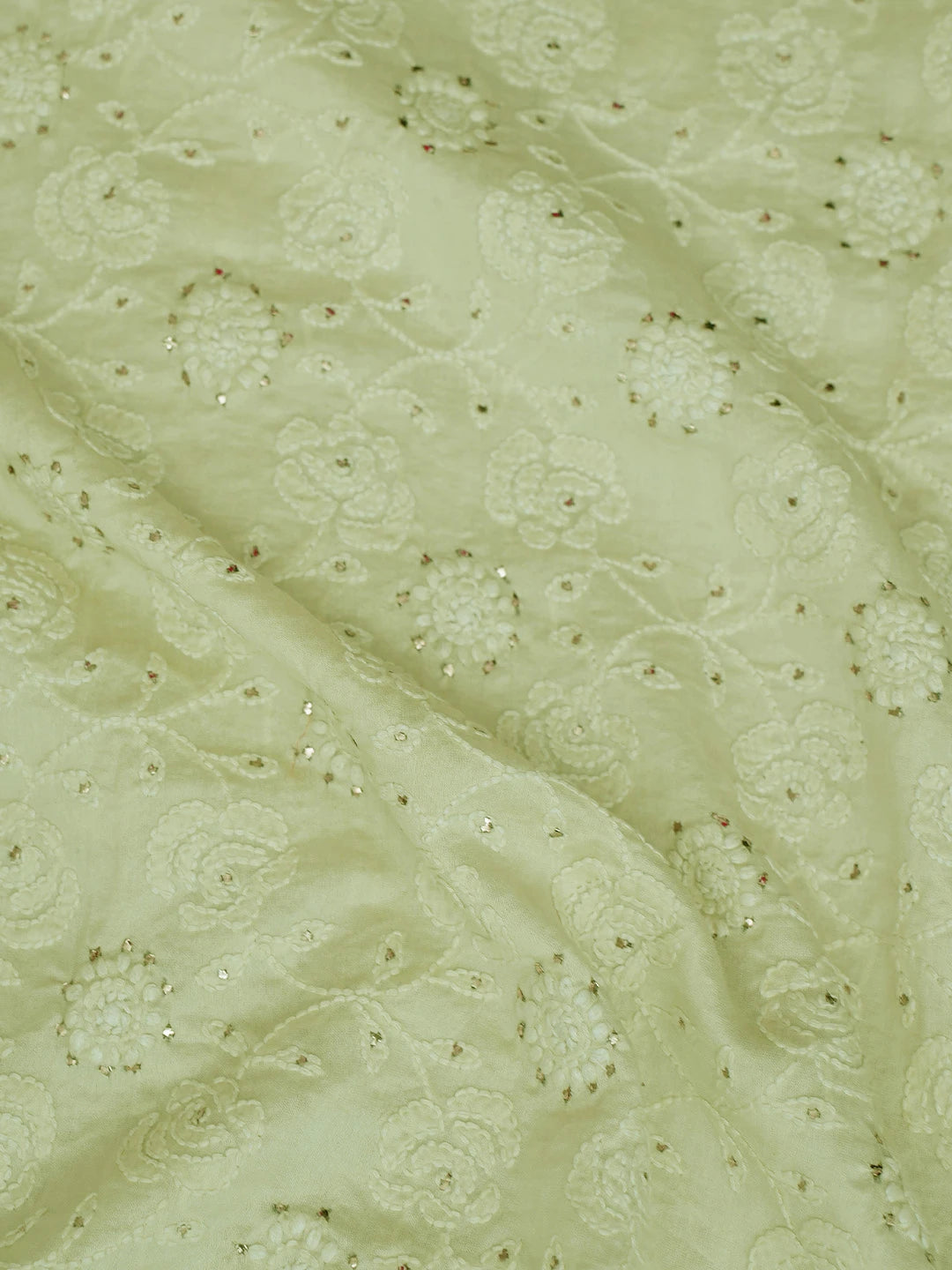 Ada Hand Embroidered Pista Green Chanderi Lucknowi Chikankari Unstitched Men's Kurta Piece With Mukaish Work 01A569177