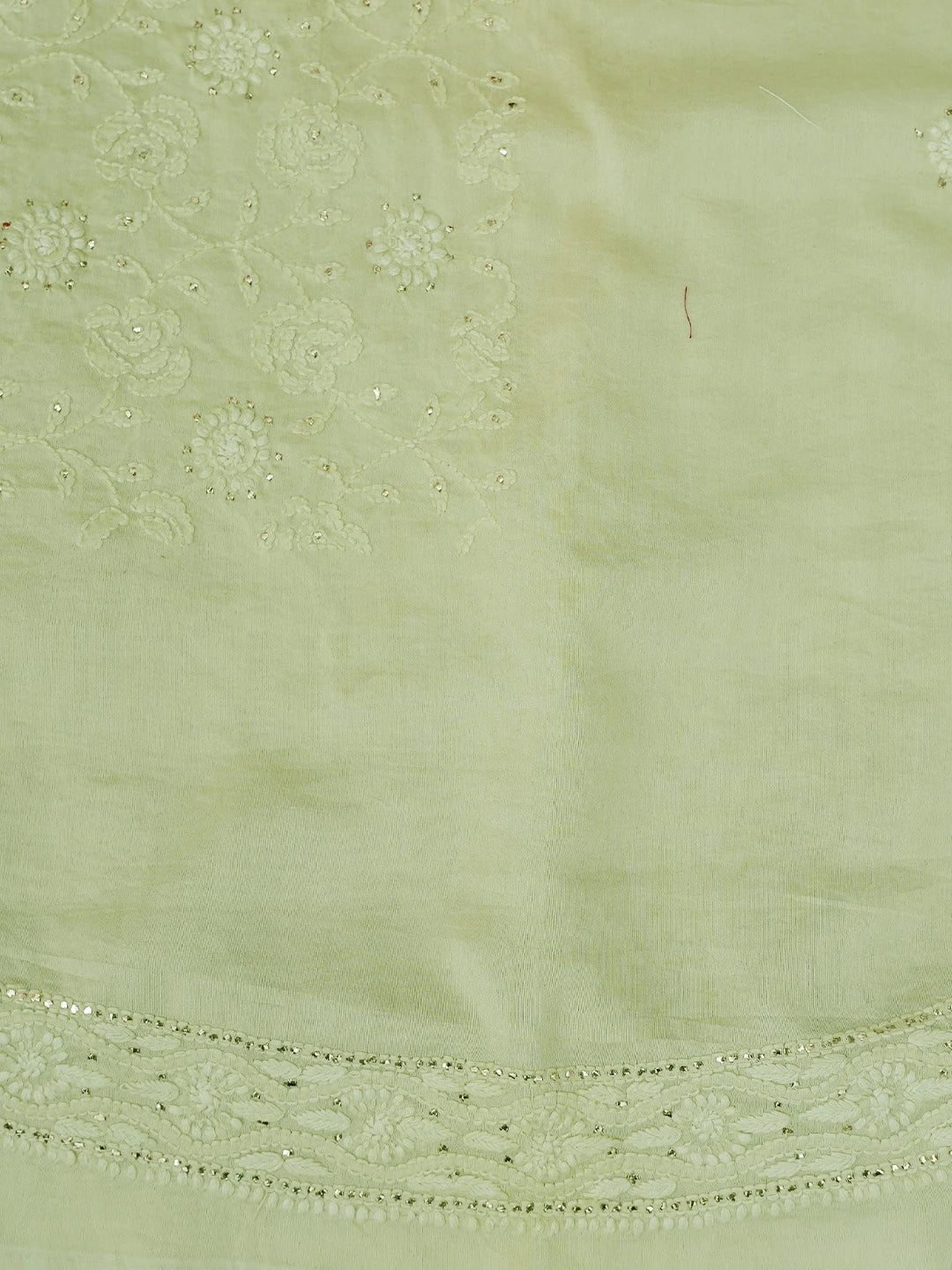 Ada Hand Embroidered Pista Green Chanderi Lucknowi Chikankari Unstitched Men's Kurta Piece With Mukaish Work 01A569177