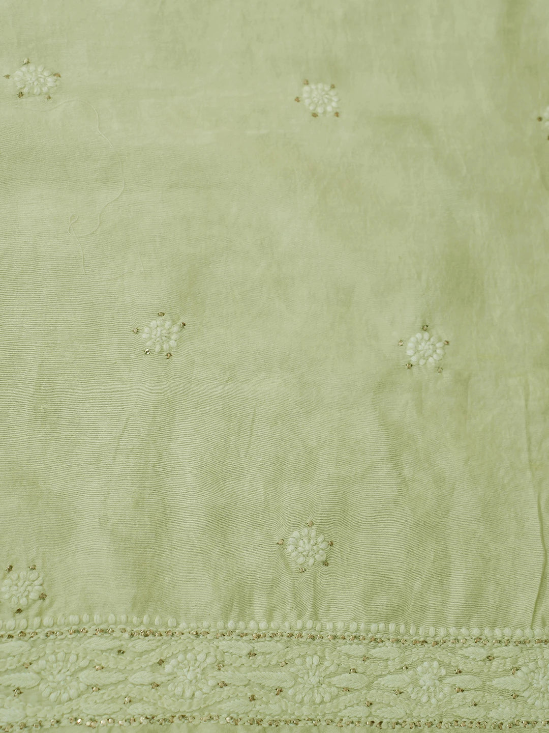 Ada Hand Embroidered Pista Green Chanderi Lucknowi Chikankari Unstitched Men's Kurta Piece With Mukaish Work 01A569177
