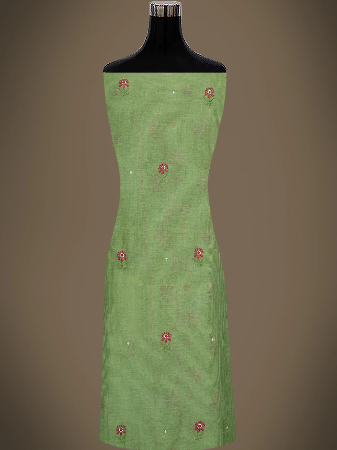 Ada Hand Embroidered Green Chanderi Lucknowi Chikankari Unstitched Kurta Dupatta Set With Pearl Work 01A752417