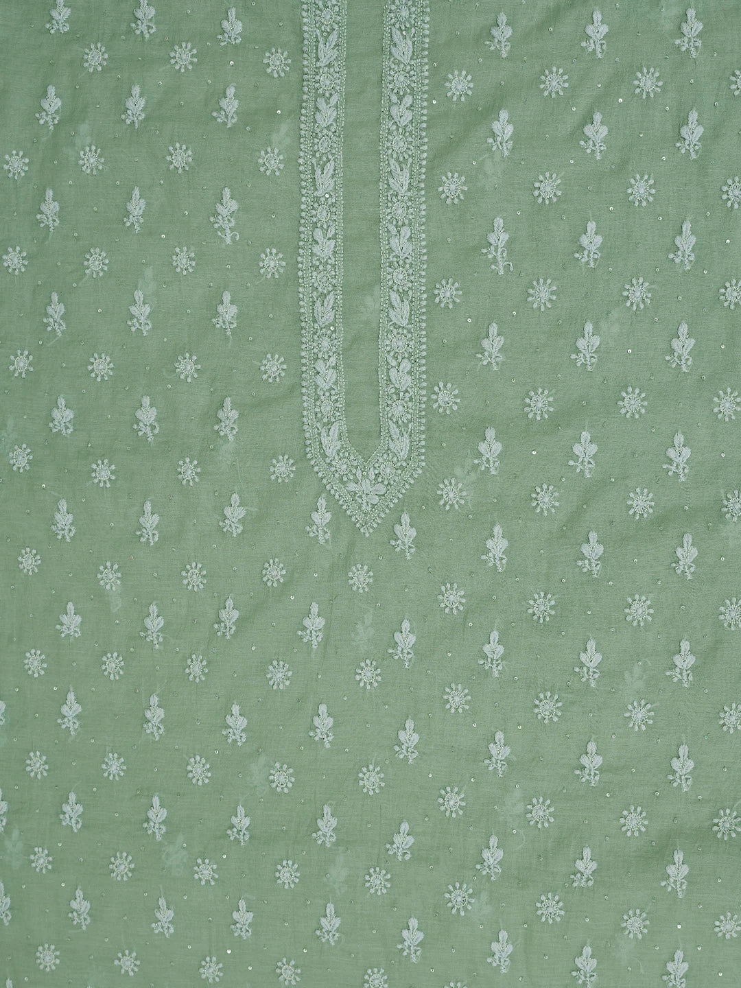 Ada Hand Embroidered Green Chanderi Lucknowi Chikankari Unstitched Men's Kurta Piece With Cutdana Work 01A708585