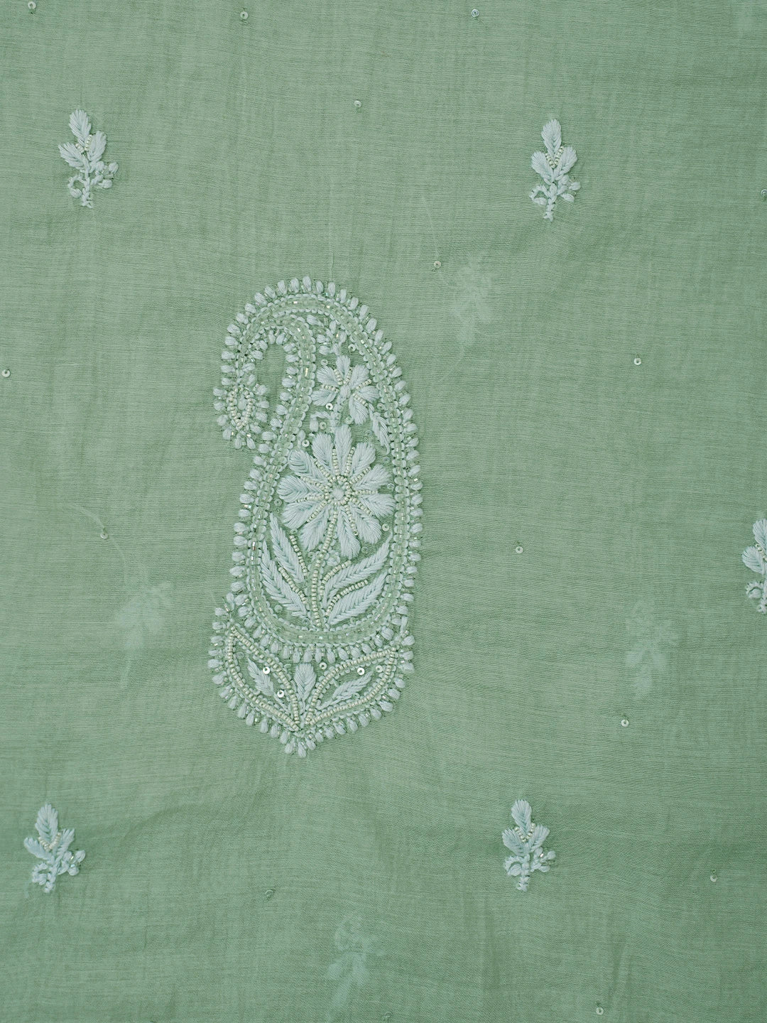 Ada Hand Embroidered Green Chanderi Lucknowi Chikankari Unstitched Men's Kurta Piece With Cutdana Work 01A708585