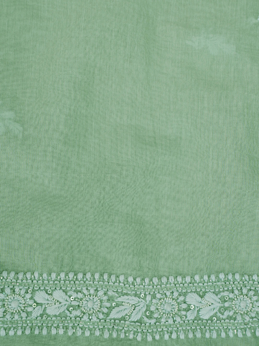 Ada Hand Embroidered Green Chanderi Lucknowi Chikankari Unstitched Men's Kurta Piece With Cutdana Work 01A708585
