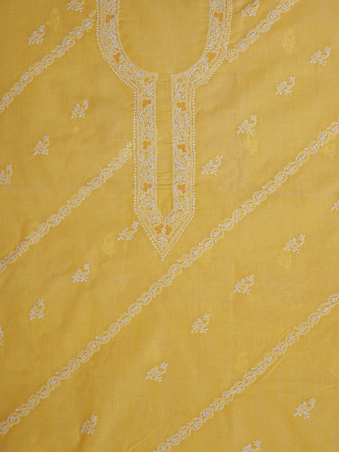 Ada Hand Embroidered Yellow Cotton Lucknowi Chikankari Unstitched Men's Kurta Piece 01A706122