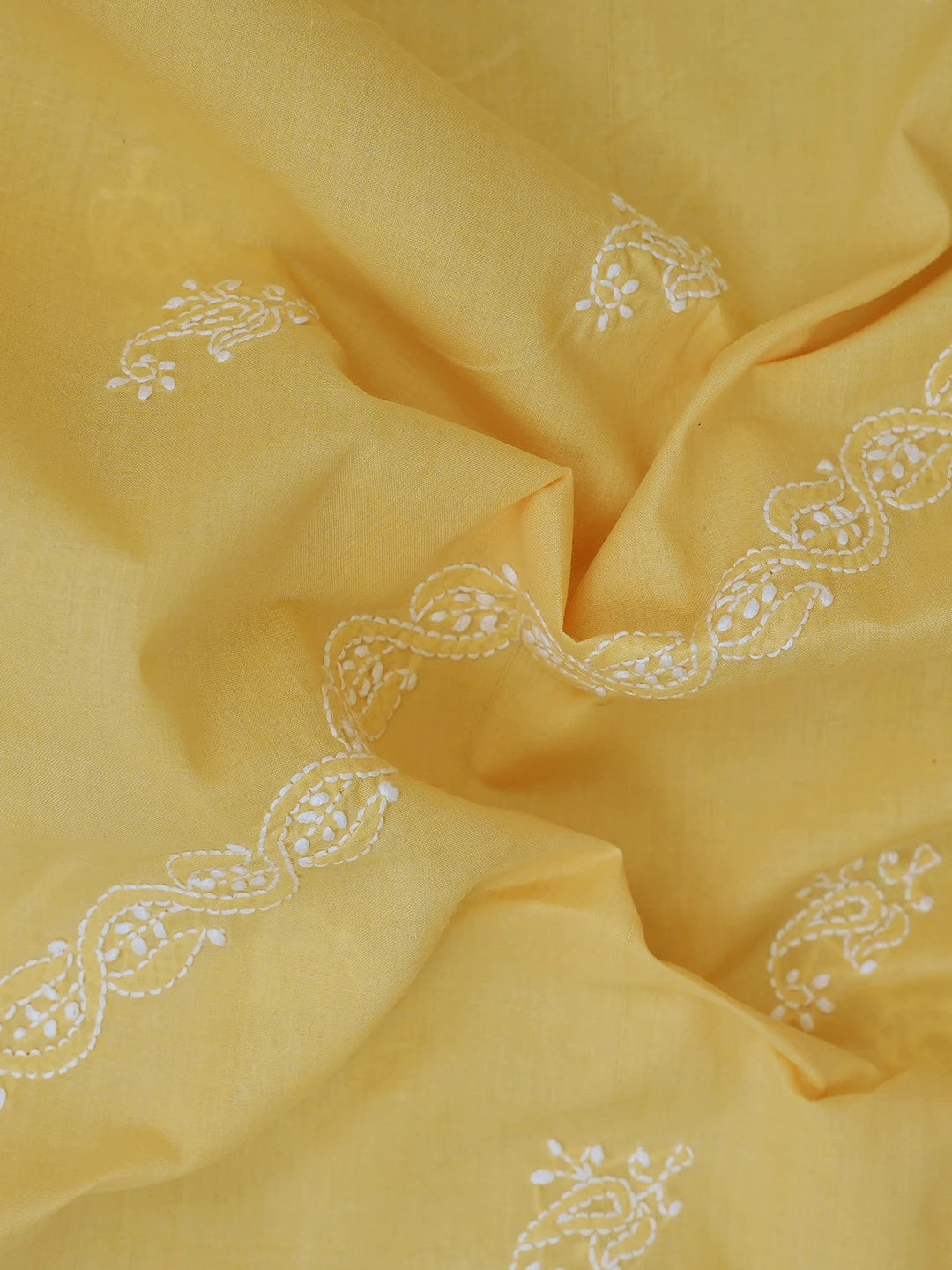 Ada Hand Embroidered Yellow Cotton Lucknowi Chikankari Unstitched Men's Kurta Piece 01A706122