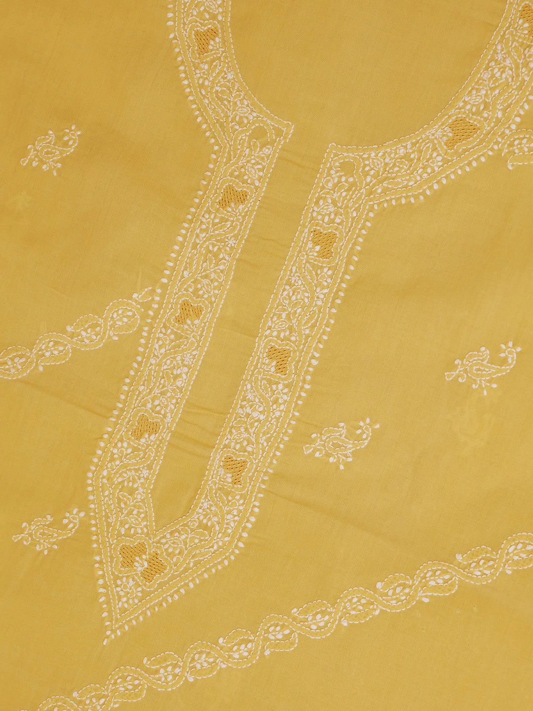 Ada Hand Embroidered Yellow Cotton Lucknowi Chikankari Unstitched Men's Kurta Piece 01A706122