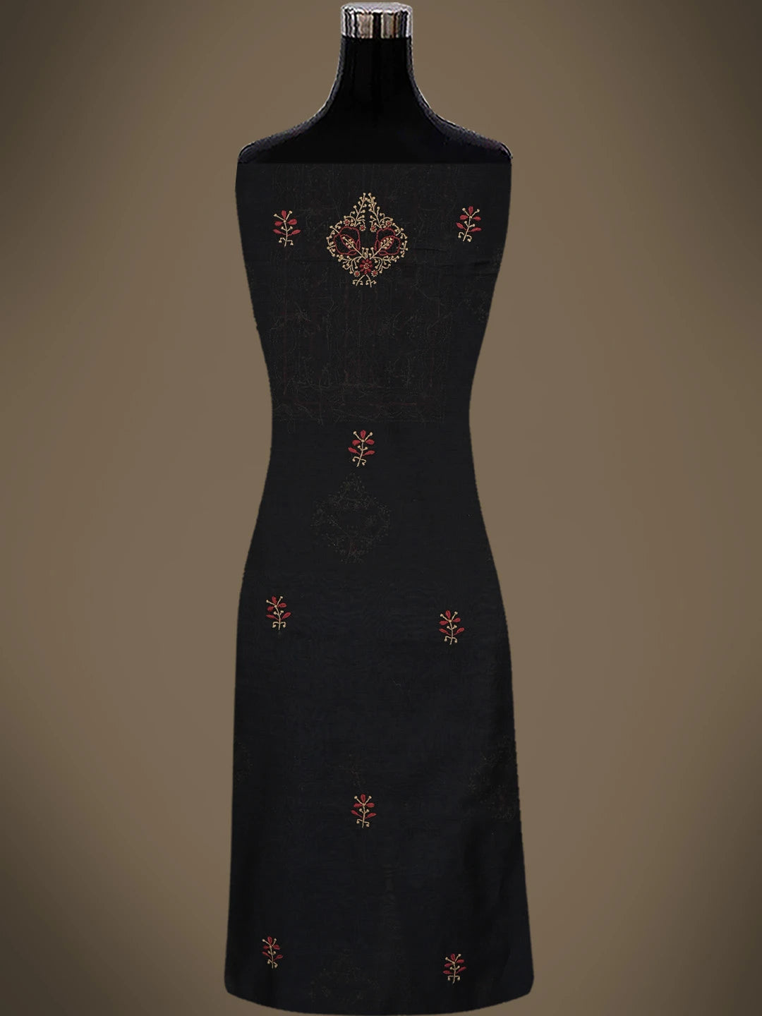 Ada Hand Embroidered Black Chanderi Lucknowi Chikankari Unstitched Kurta Dupatta Set 01A752337