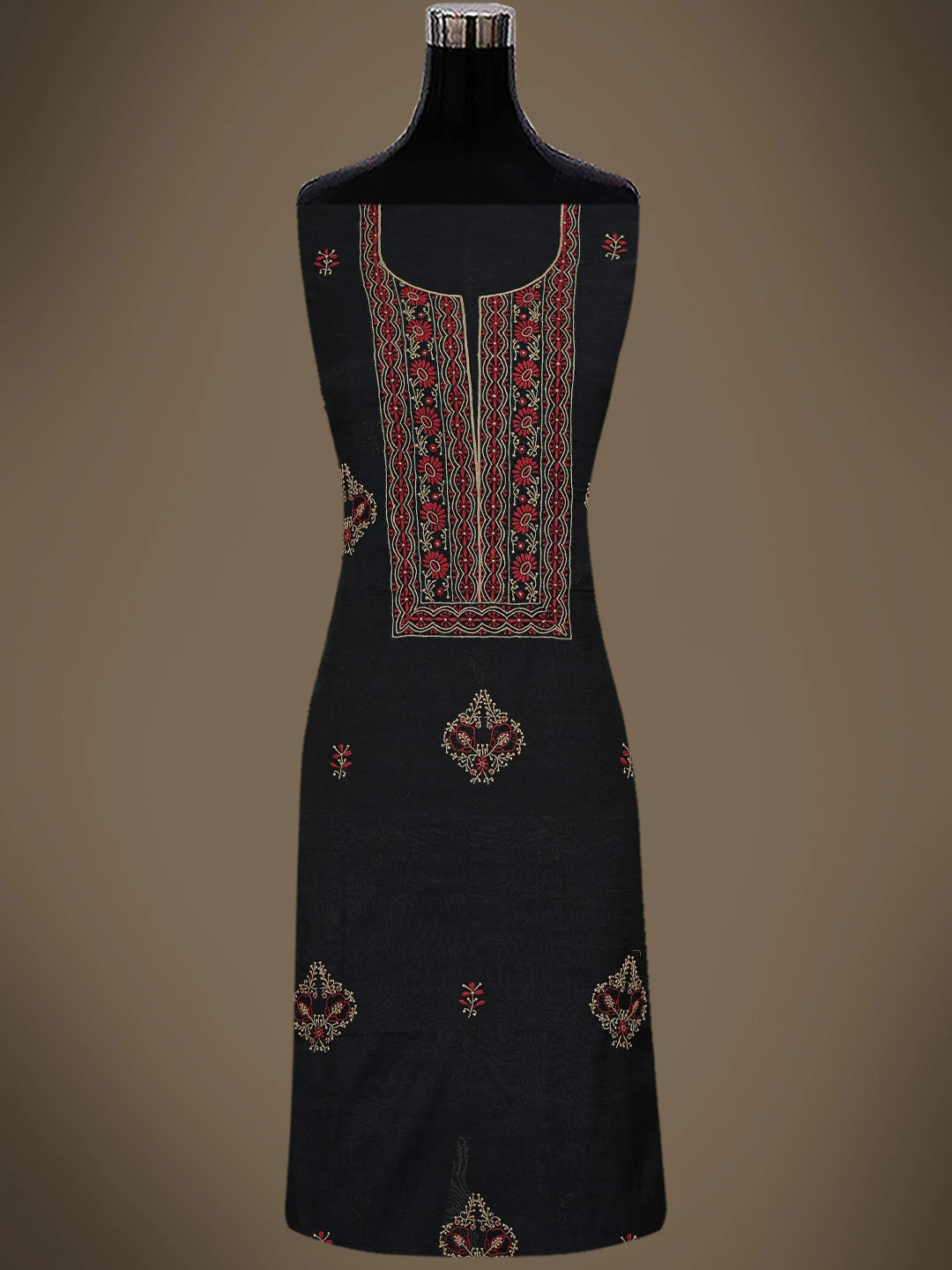 Ada Hand Embroidered Black Chanderi Lucknowi Chikankari Unstitched Kurta Dupatta Set 01A752337