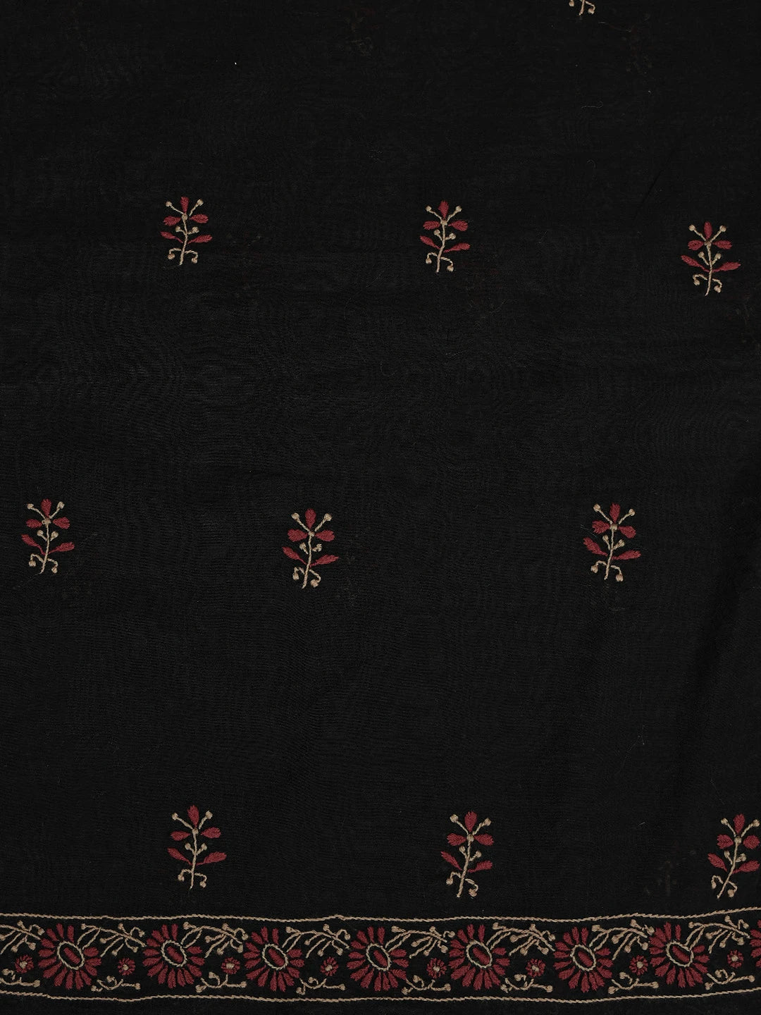 Ada Hand Embroidered Black Chanderi Lucknowi Chikankari Unstitched Kurta Dupatta Set 01A752337