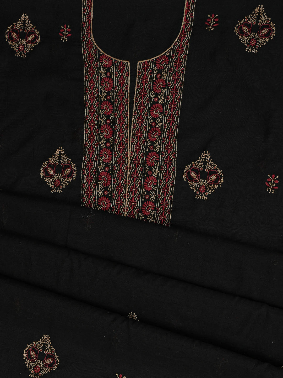 Ada Hand Embroidered Black Chanderi Lucknowi Chikankari Unstitched Kurta Dupatta Set 01A752337