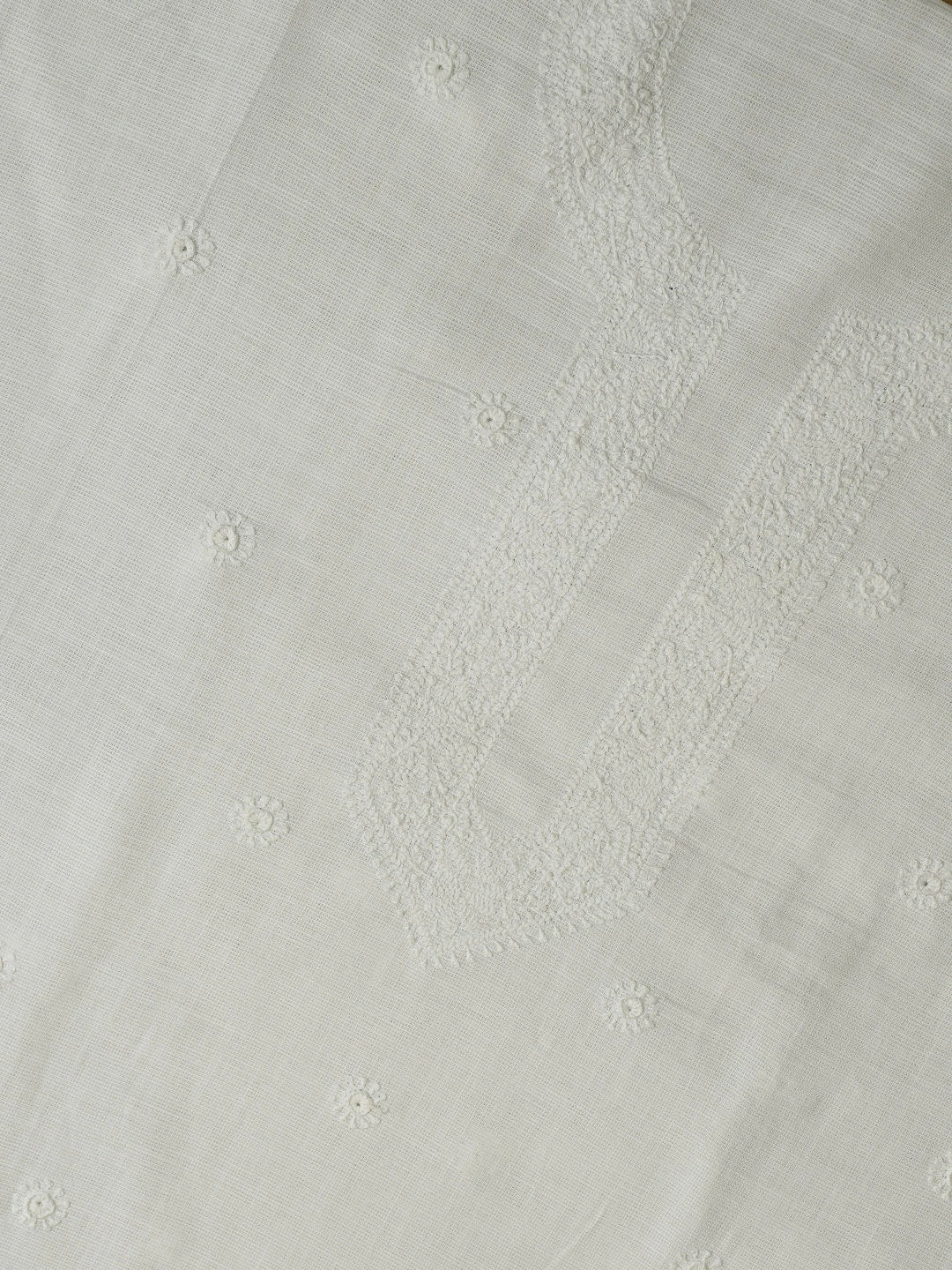Ada Hand Embroidered White Cotton Lucknowi Chikankari Unstitched Men's Kurta Piece 01A742632