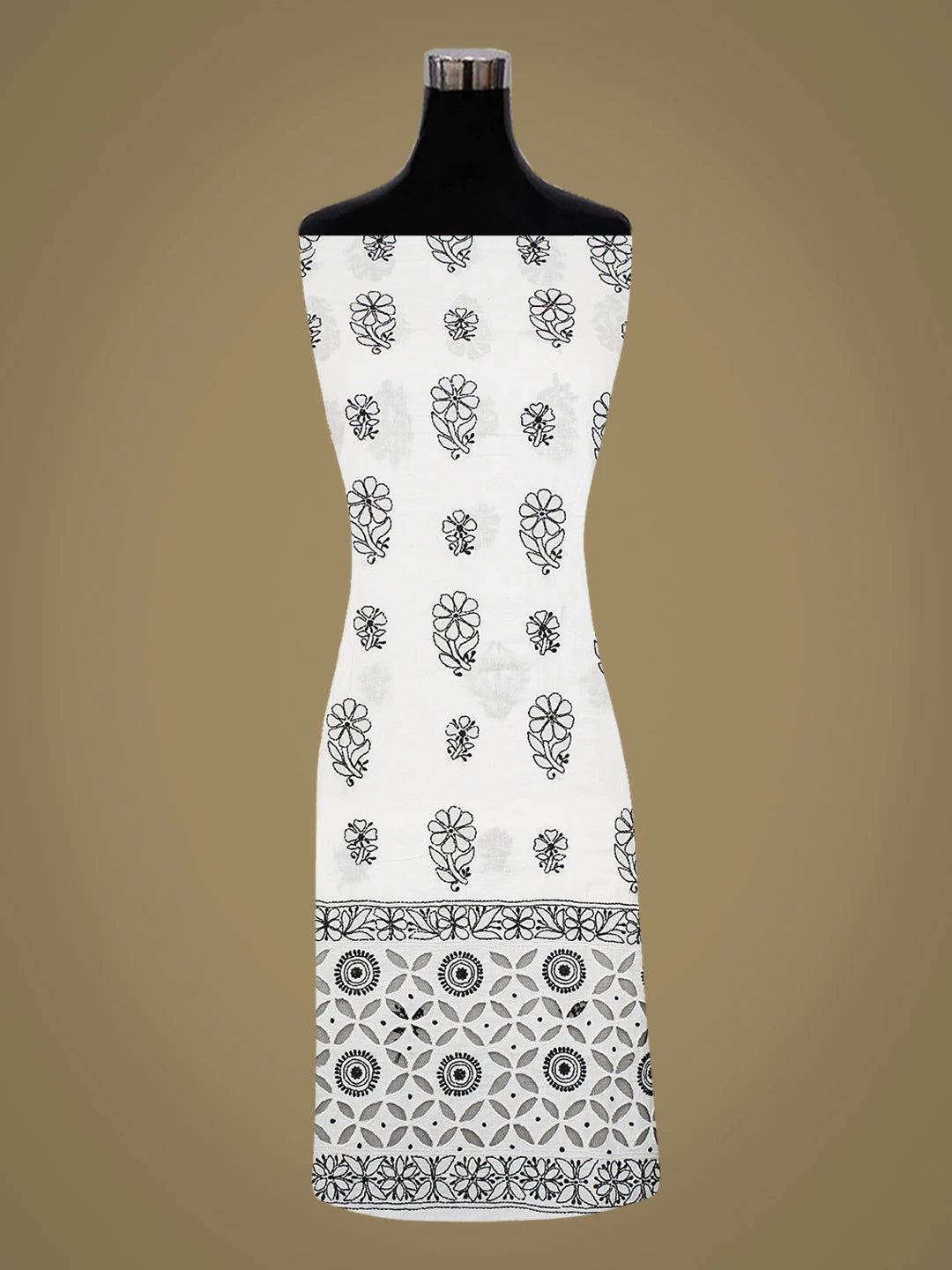 Ada Hand Embroidered White Cotton Lucknowi Chikankari Unstitched Suit Piece 01A735879