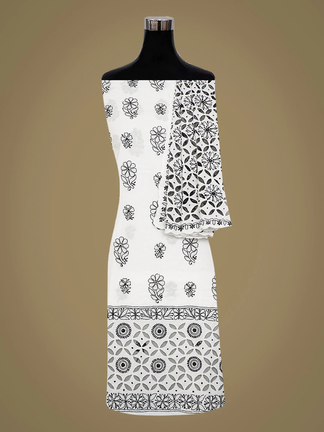 Ada Hand Embroidered White Cotton Lucknowi Chikankari Unstitched Suit Piece 01A735879