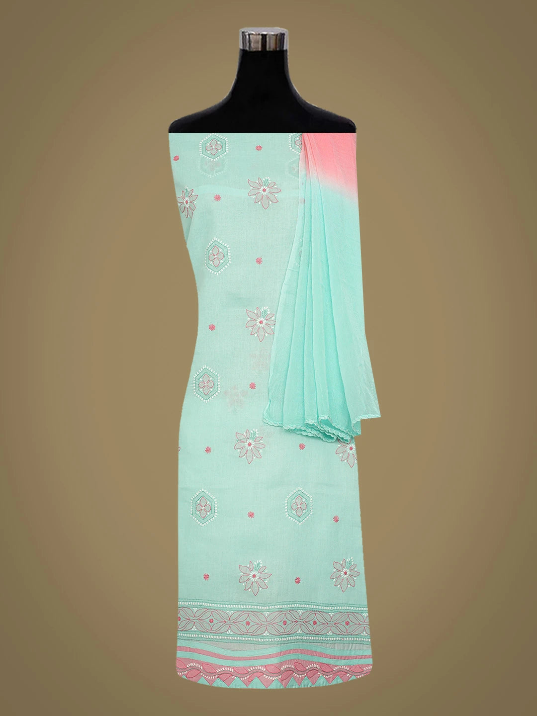 Ada Hand Embroidered Sea Green Cotton Lucknowi Chikankari Unstitched Suit Piece 01A630526