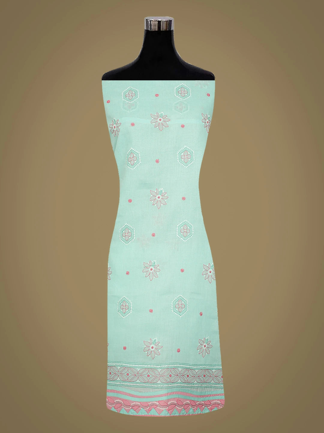 Ada Hand Embroidered Sea Green Cotton Lucknowi Chikankari Unstitched Suit Piece 01A630526
