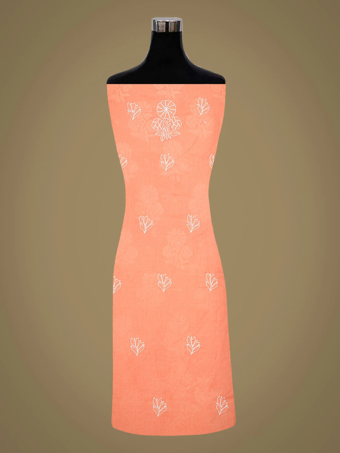 Ada Hand Embroidered Peach Cotton Lucknowi Chikankari Unstitched Suit Piece 01A753942