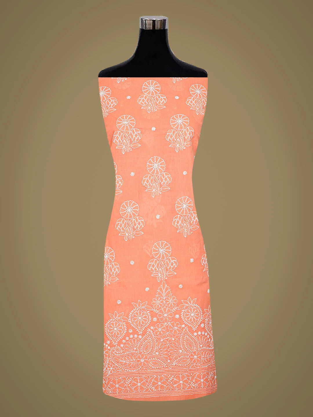 Ada Hand Embroidered Peach Cotton Lucknowi Chikankari Unstitched Suit Piece 01A753942