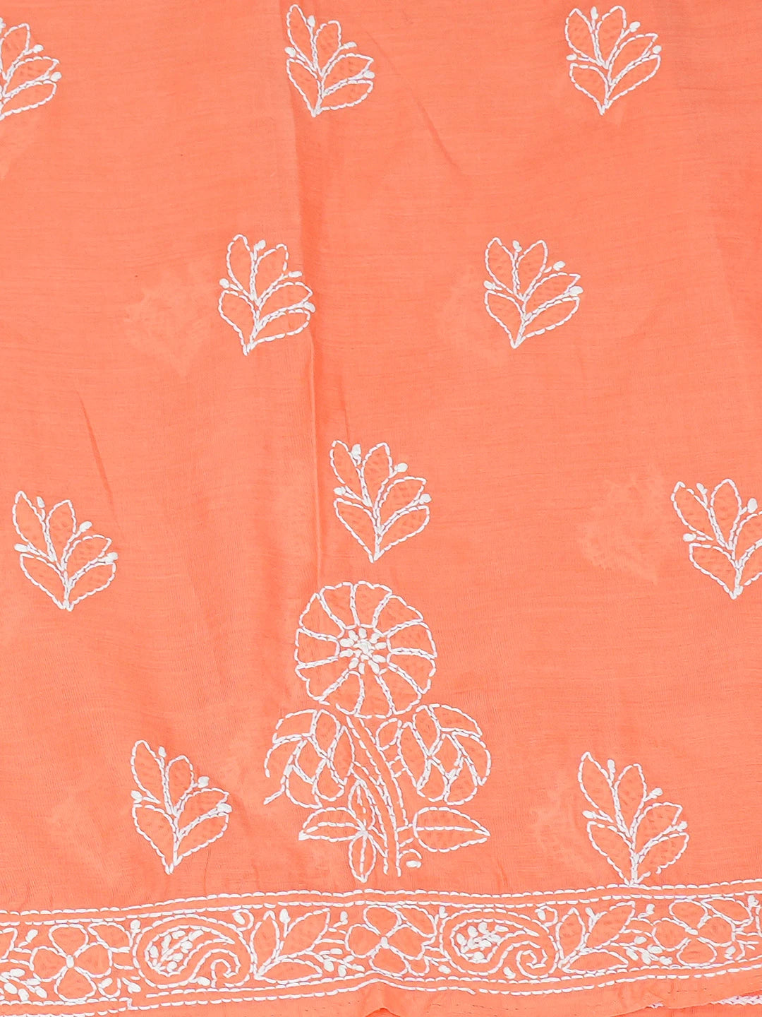 Ada Hand Embroidered Peach Cotton Lucknowi Chikankari Unstitched Suit Piece 01A753942