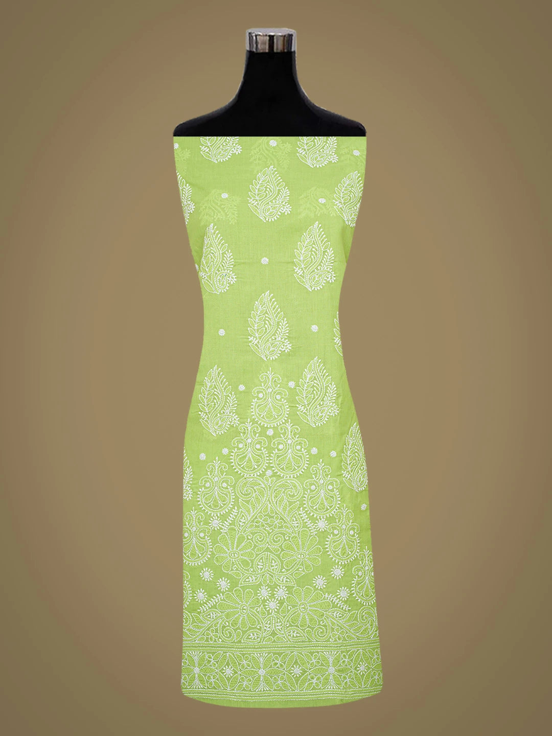 Ada Hand Embroidered Green Cotton Lucknowi Chikankari Unstitched Suit Piece 01A753933