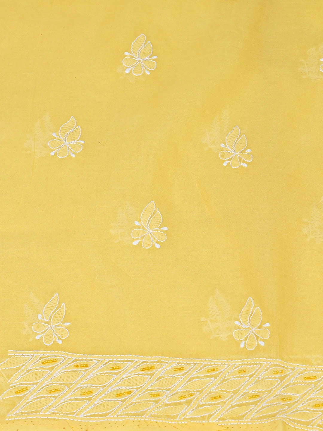Ada Hand Embroidered Yellow Cotton Lucknowi Chikankari Unstitched Suit Piece With Cutdana Work 01A539218