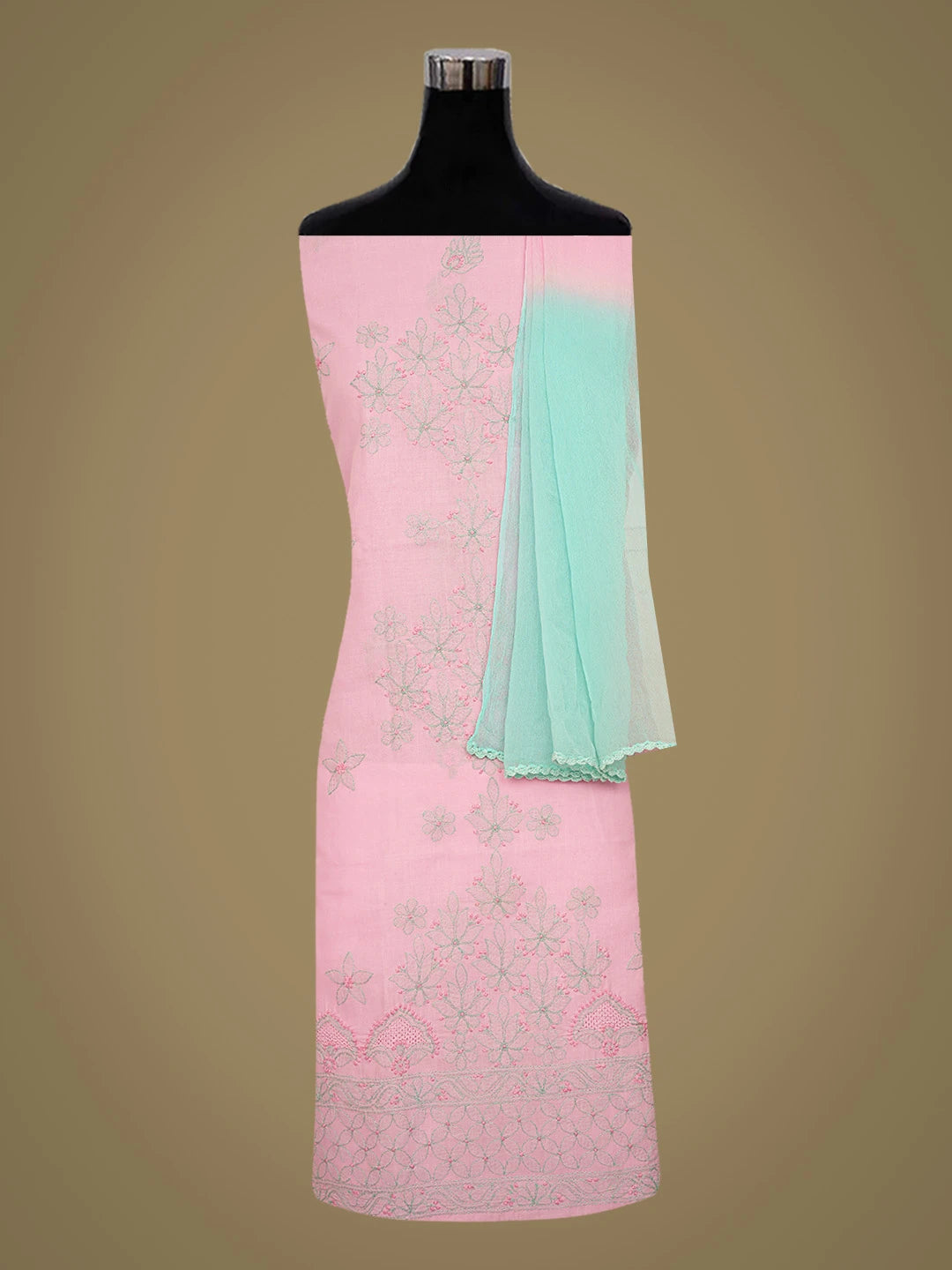 Ada Hand Embroidered Pink Cotton Lucknowi Chikankari Unstitched Suit Piece 01A630622