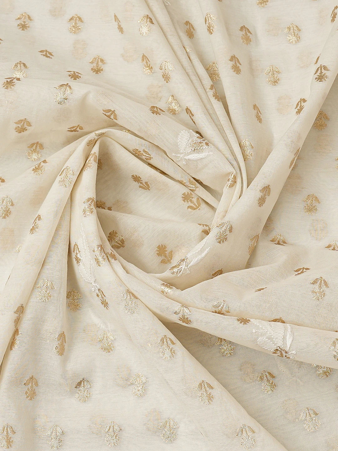 Ada Hand Embroidered White Chanderi Lucknowi Chikankari Unstitched Kurta Dupatta Set With Zari Work 01A722402