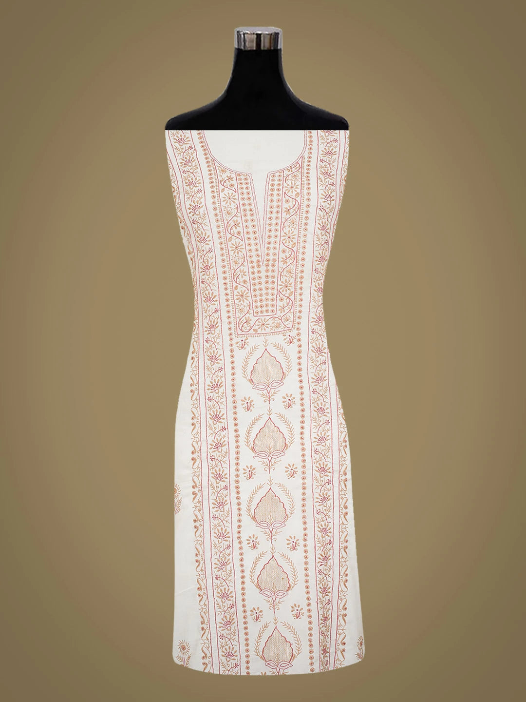 Ada Hand Embroidered White Modal Lucknowi Chikankari Unstitched Kurta Dupatta Set 01A307529