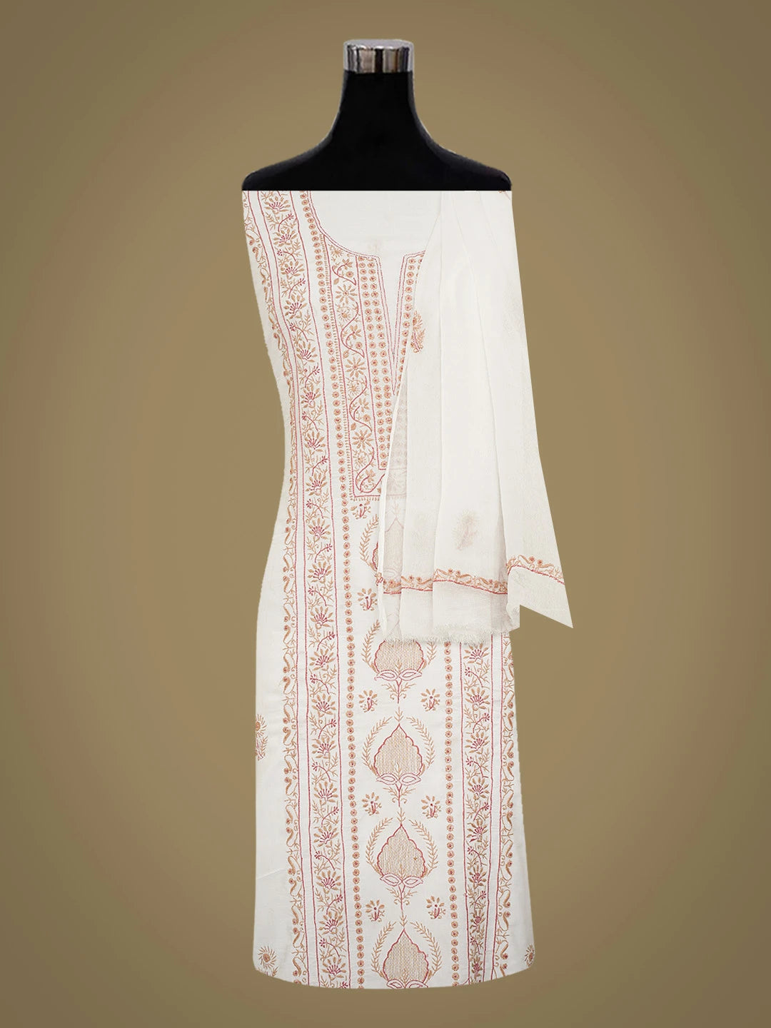 Ada Hand Embroidered White Modal Lucknowi Chikankari Unstitched Kurta Dupatta Set 01A307529