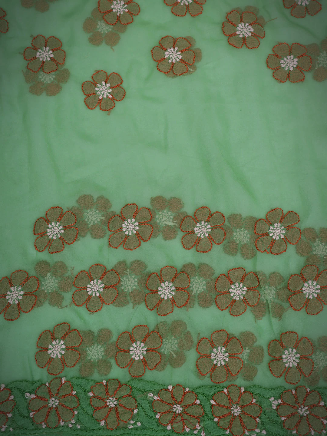 Ada Hand Embroidered Avocado Green Georgette Lucknowi Chikankari Saree With Blouse 01A748595