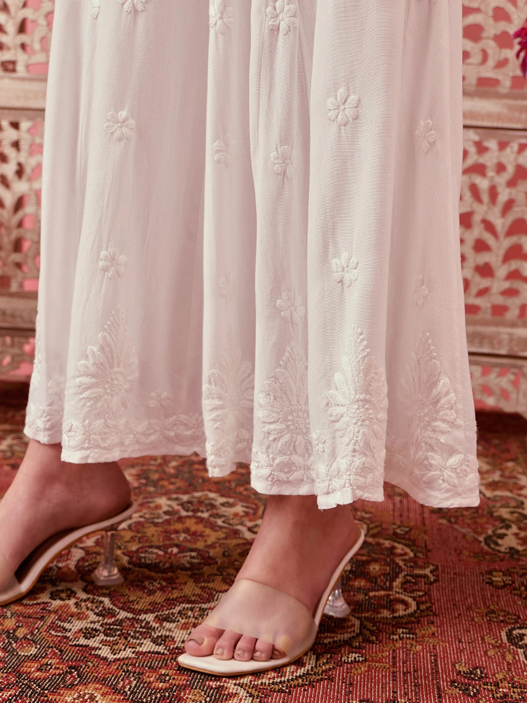 Ada Hand Embroidered White Rayon Lucknowi Chikankari Palazzo A711195