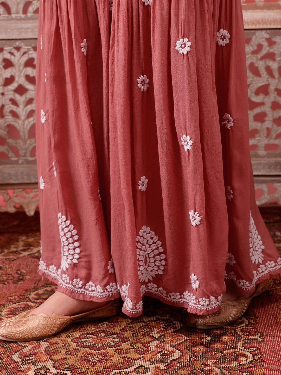 Ada Hand Embroidered Dusty Peach Modal Lucknowi Chikankari Garara Set A811316