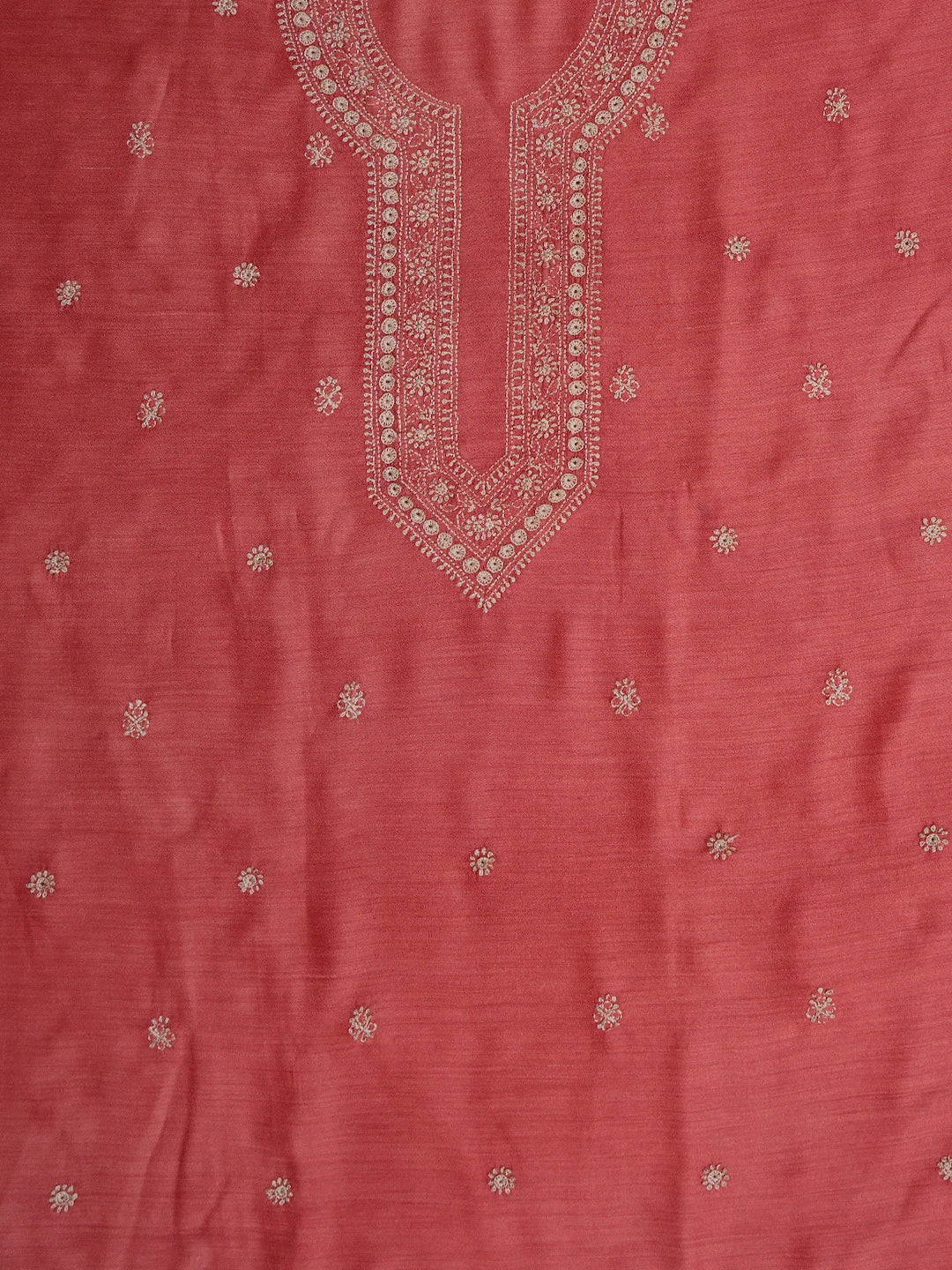 Ada Hand Embroidered Rust Moonga Silk Lucknowi Chikankari Unstitched Men's Kurta Piece 01A743016