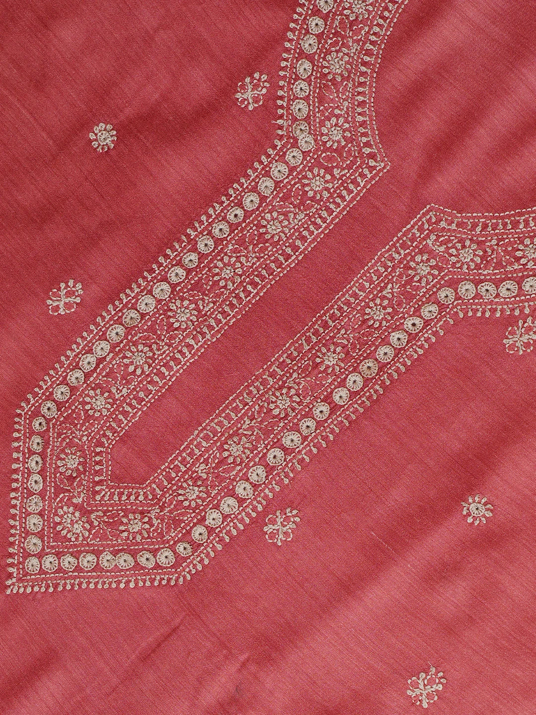 Ada Hand Embroidered Rust Moonga Silk Lucknowi Chikankari Unstitched Men's Kurta Piece 01A743016