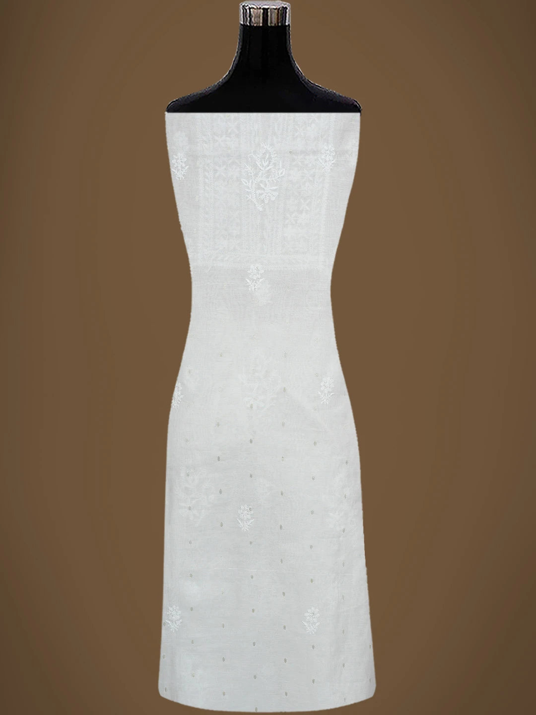 Ada Hand Embroidered White Chanderi Lucknowi Chikankari Unstitched Kurta Piece With Zari Work 01A344389