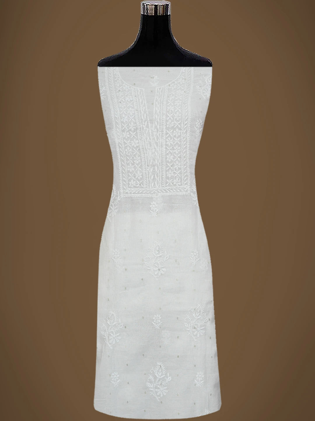 Ada Hand Embroidered White Chanderi Lucknowi Chikankari Unstitched Kurta Piece With Zari Work 01A344389