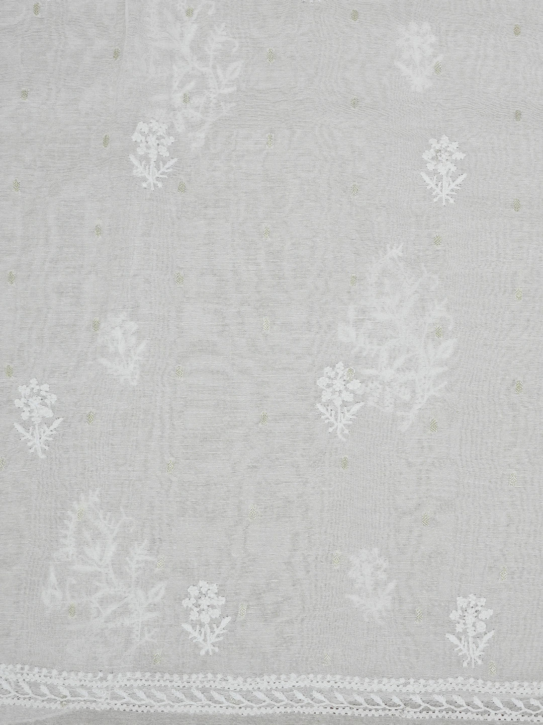 Ada Hand Embroidered White Chanderi Lucknowi Chikankari Unstitched Kurta Piece With Zari Work 01A344389