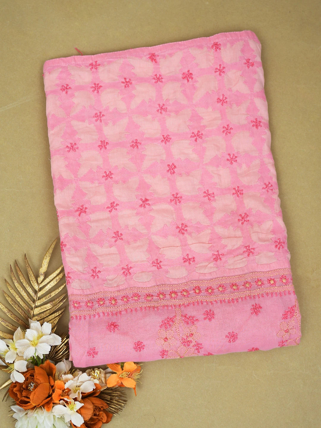 Ada Hand Embroidered Bright Pink Cotton Lucknowi Chikankari Semi-Stitched Kurta Piece 01A226843