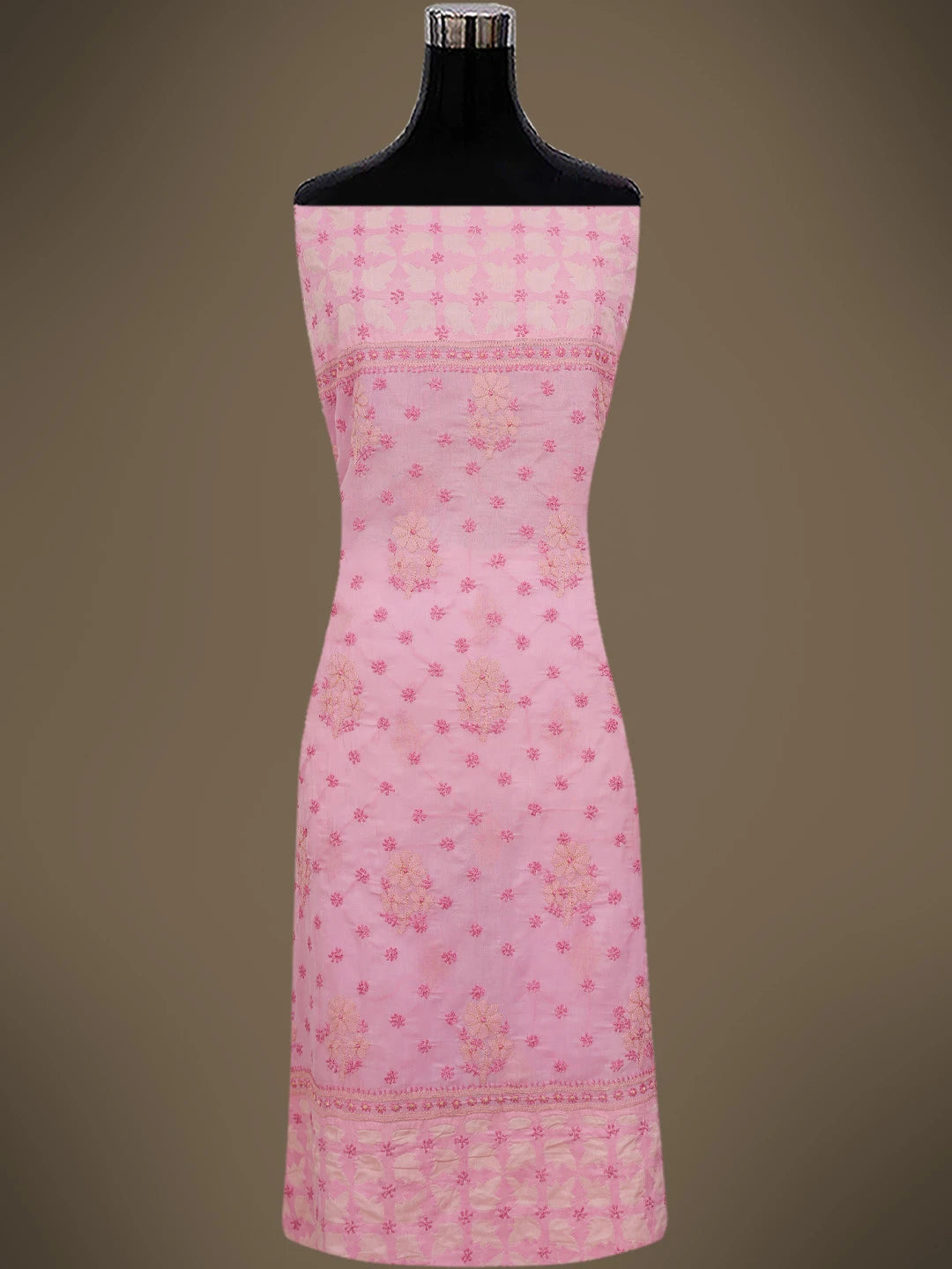 Ada Hand Embroidered Bright Pink Cotton Lucknowi Chikankari Semi-Stitched Kurta Piece 01A226843