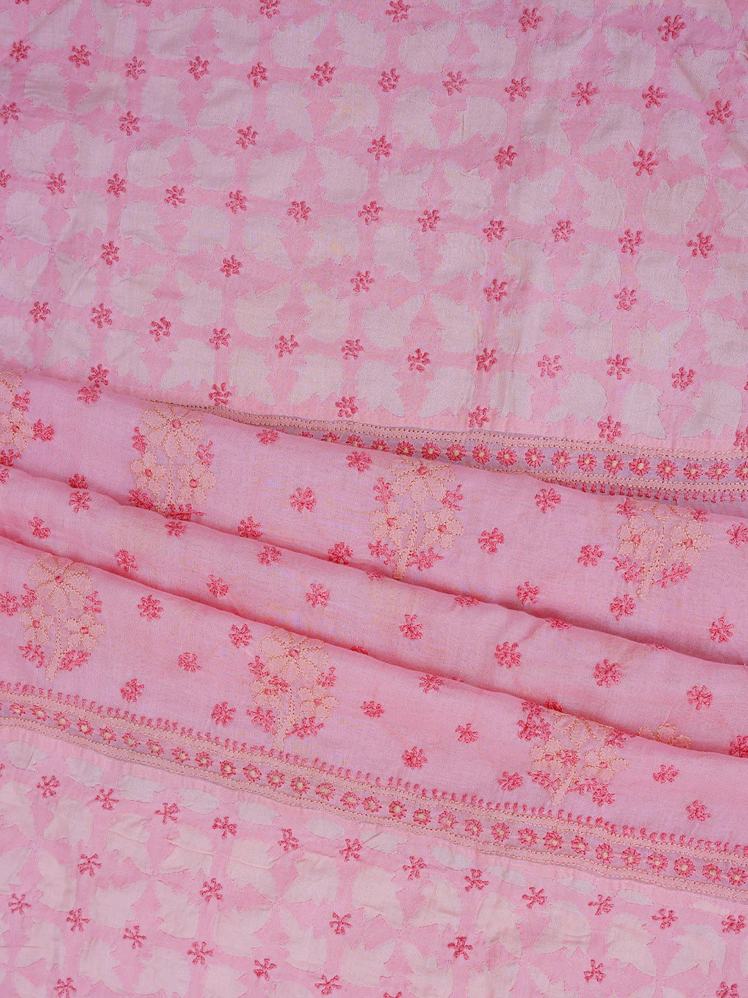 Ada Hand Embroidered Bright Pink Cotton Lucknowi Chikankari Semi-Stitched Kurta Piece 01A226843