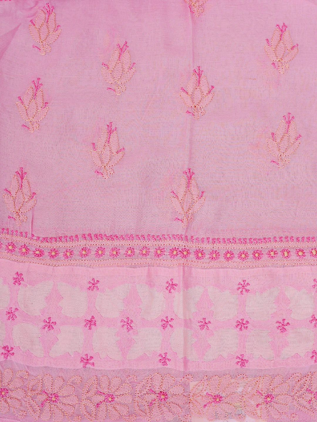 Ada Hand Embroidered Bright Pink Cotton Lucknowi Chikankari Semi-Stitched Kurta Piece 01A226843