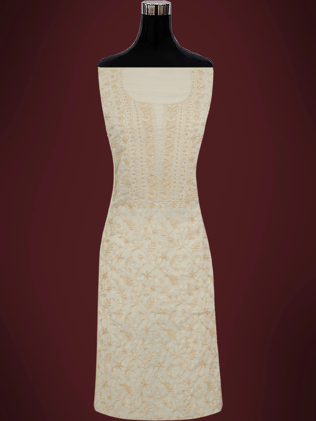 Ada Hand Embroidered Fawn Cotton Lucknowi Chikankari Unstitched Kurta Piece 01A362262